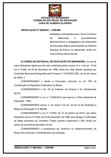 Conselho Estadual de Educação do Maranhão estabelece orientações para matrículas de fluxo contínuo